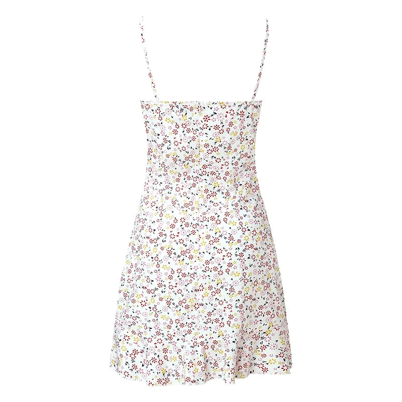 Floral Print Spaghetti Strap Mini Camisole Dress – Fit & Flare, Zipper | Women's Summer Beach Dress S–5XL