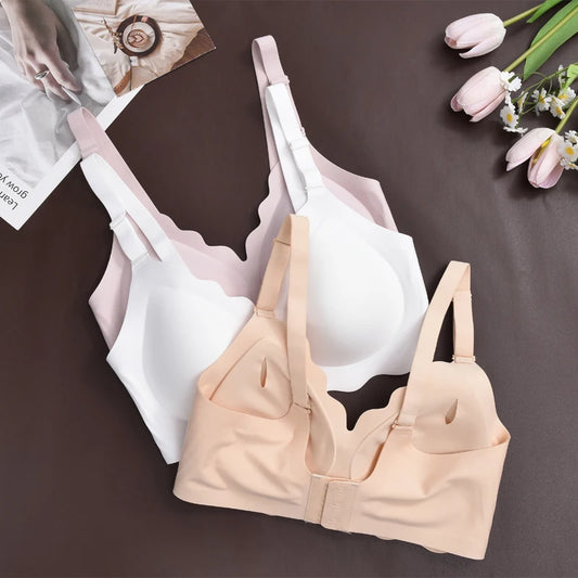 Seamless Wire-Free Push-Up Bralette — Scalloped 3/4 Cup Removable Straps Plus Size