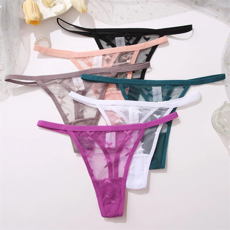 FINETOO 4Pcs/set Lace Thongs Sexy Low Waist Bikini Panties S-XL Lace G-string Underpants Comfortable T-Back Underwear Lingerie