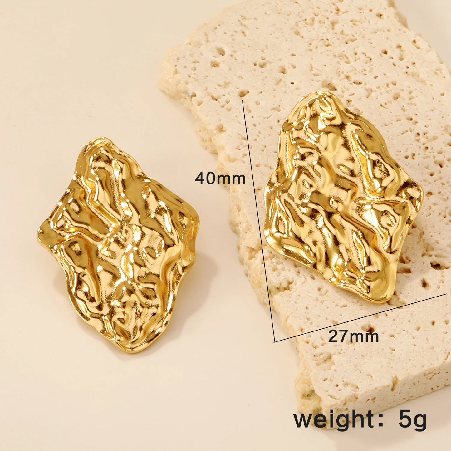 Large Geometric Stud Earrings – 18K Gold-Plated Stainless Steel Round Piercing Earrings for Women