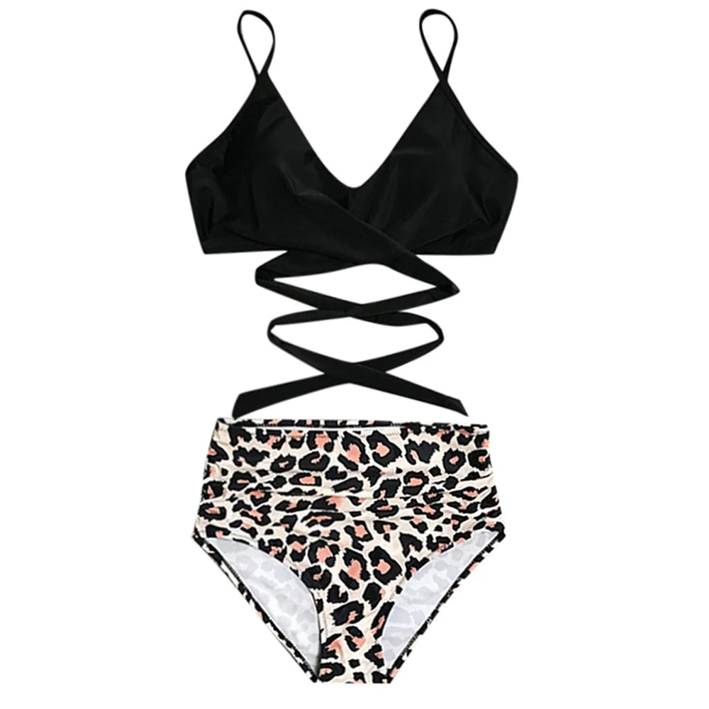High Waist Bikini Set — Cross Front Top & Ruched Bottoms | Women's Swimwear
