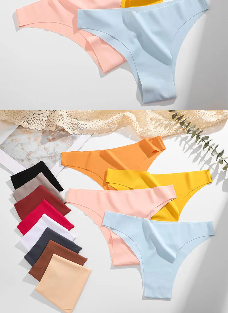 FINETOO 3Pcs/Set Ice Silk Seamless Underwear Low Waisted Brazilian Pants Breathable High Elasticity Lingerie Intimates Panties