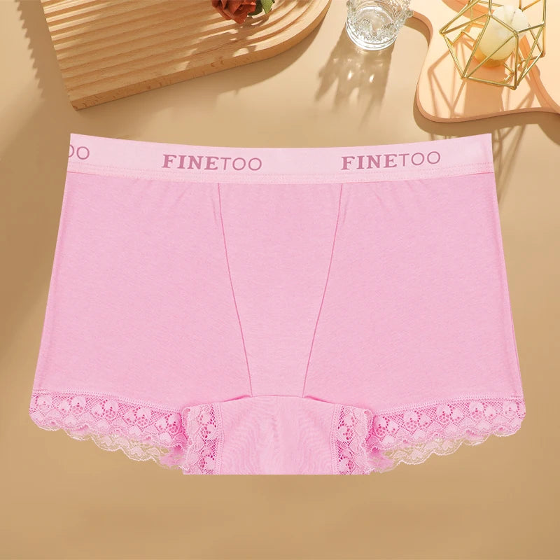 Cotton High-Waist Lace Boyshort – Breathable Letter-Band Sport Briefs for Women (S–2XL, 6 Colors)
