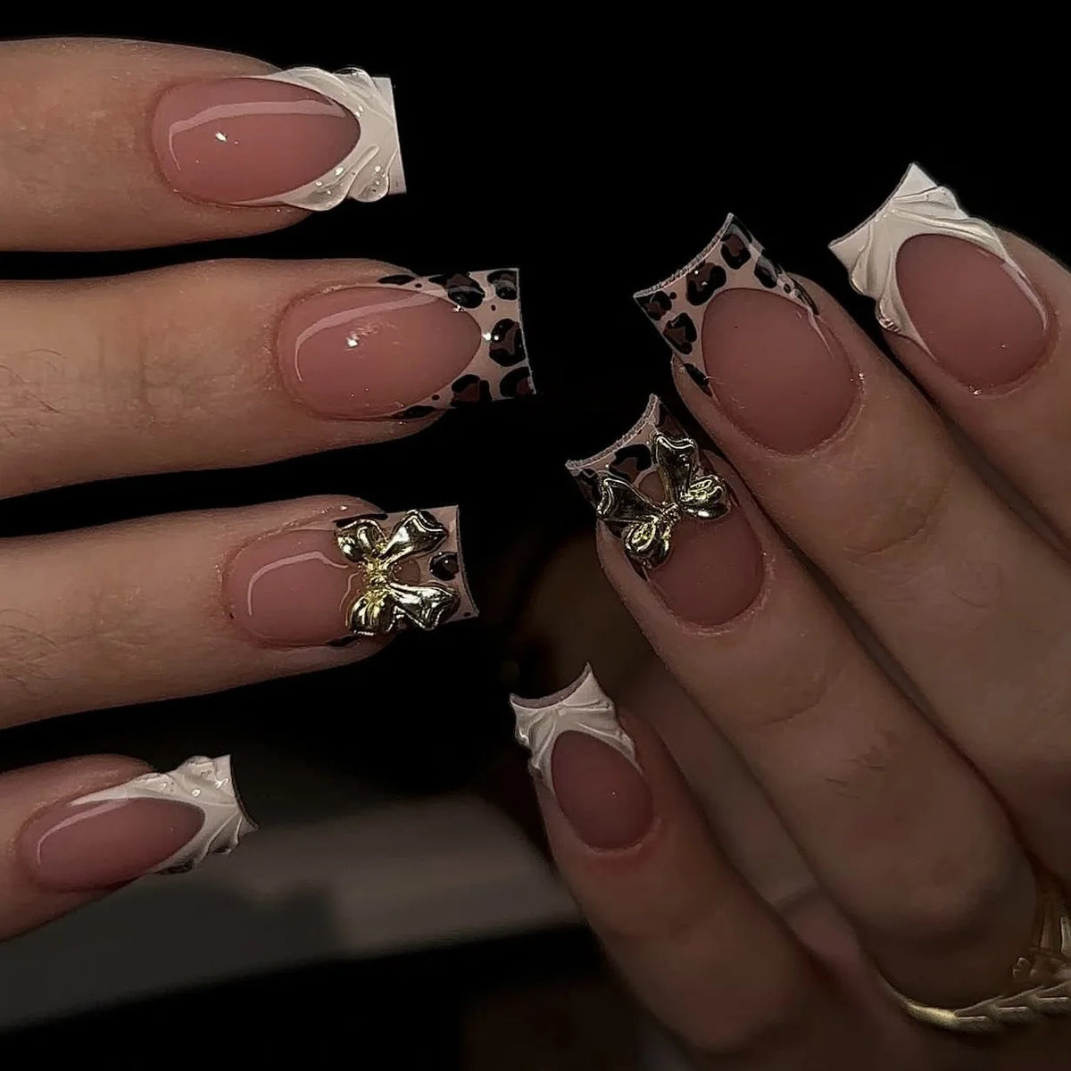 Medium Square Press-On Nails with Adhesive - Blush Pink Floral & French, 24 Pieces