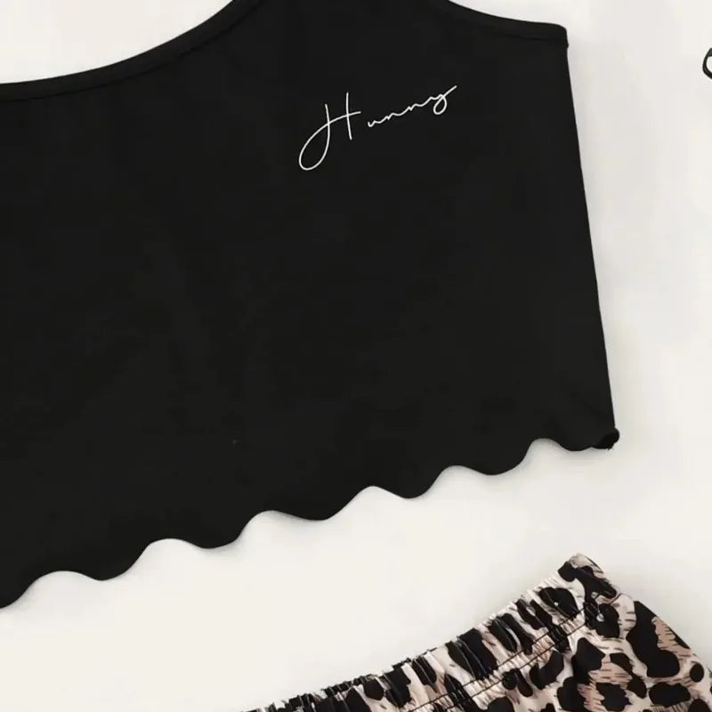 Leopard Print Sling Pajama Set – V-Neck Sleeveless Top & Shorts, 100% Cotton Sleepwear (S–XL)