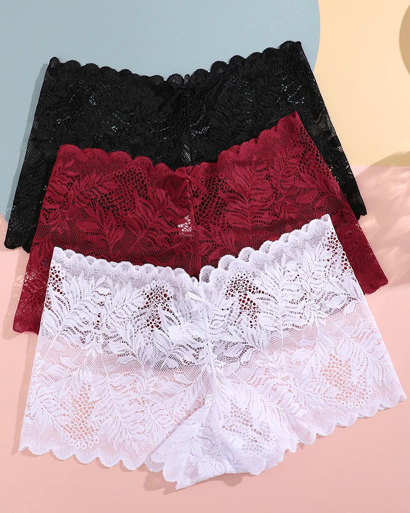 Women's Floral Lace Cheekie Panties – 3-Piece Set | Hollow Out Sexy Bikini Underwear (S–XL)