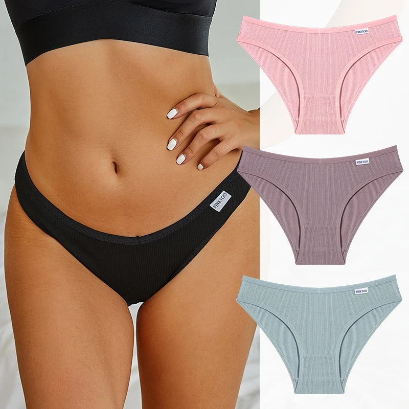 3-Pack Plus Size Cotton Brief Panties – Soft Breathable Low-Rise Underwear for Women (M–4XL, 11 Color Sets)