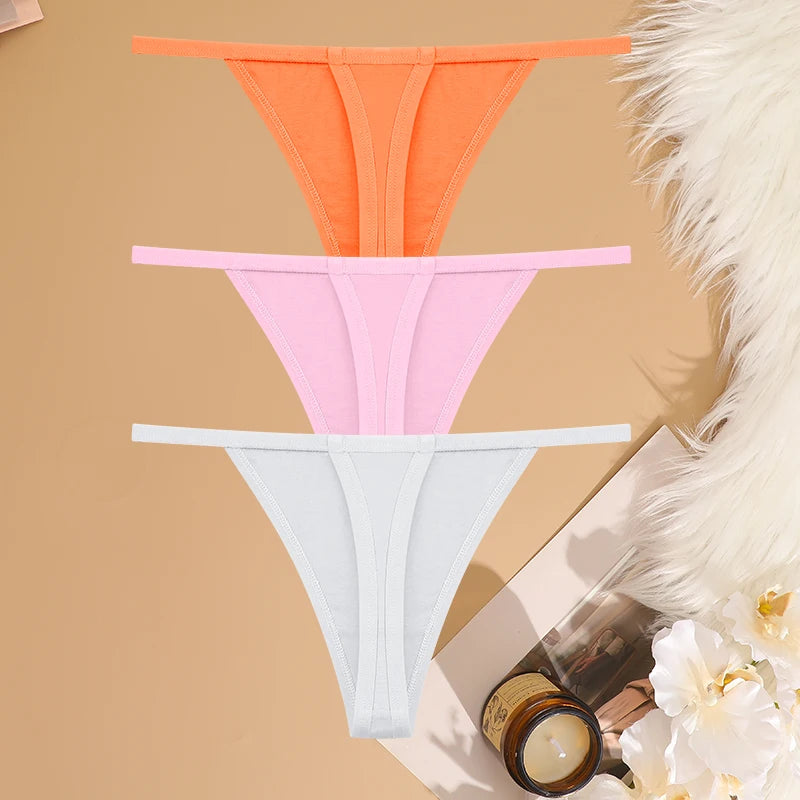 FINETOO 3PCS/Set Sexy Women Cotton G-String Underwear Low Waist Panties Girl T-back Panty Soft Thin Strap Femme Thong Lingerie