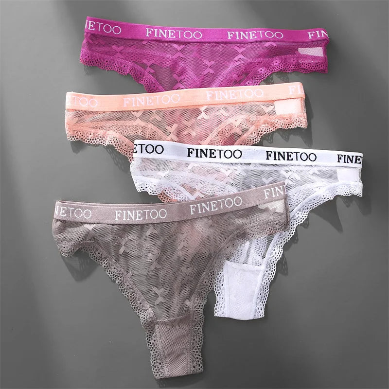 Lace Sheer Thong — Logo Waistband Low-Rise G-String
