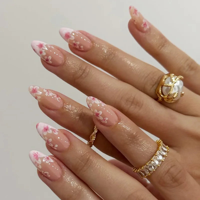 French Almond Press-On Nails – Leopard Print & 3D Bow Designs, 24 Pieces