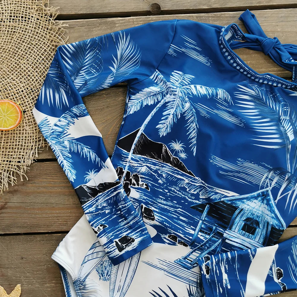 Color Block Surfing One-Piece Swimsuit — Long Sleeve Zipper | Women's Sport Swimwear