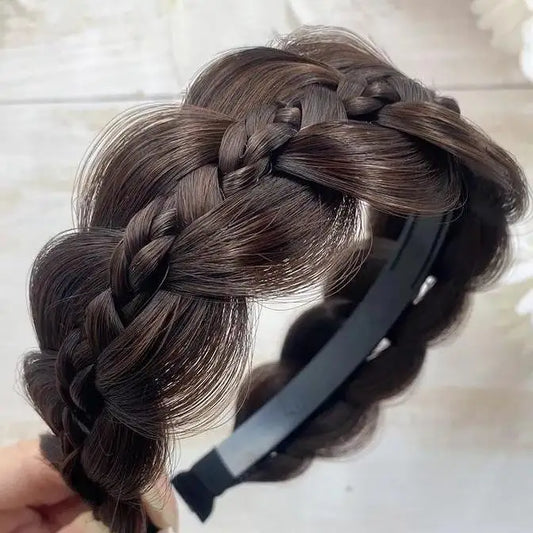 Handmade Fishbone Braid Wig Headband – Wide Retro Twist Hair Hoop for Women