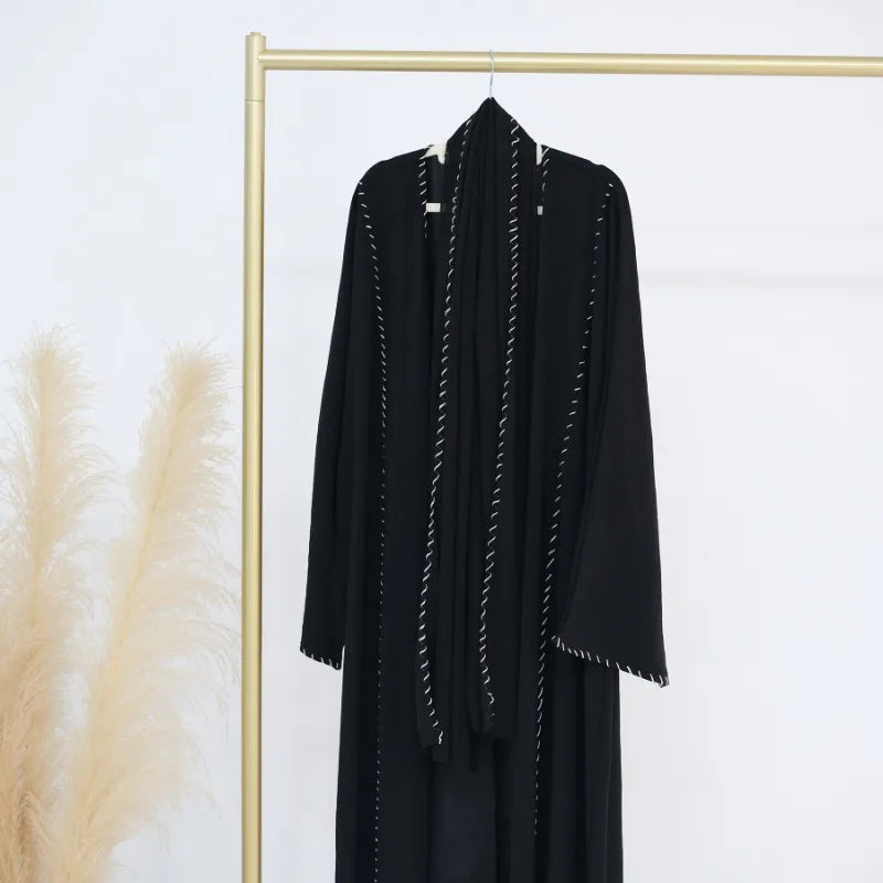 2 Piece Arabia Muslim Modest Cardigan for Women Eid Dubai Hijab Kimono Abaya Dress Luxury Islam Coat Clothing Turkish Solid Robe