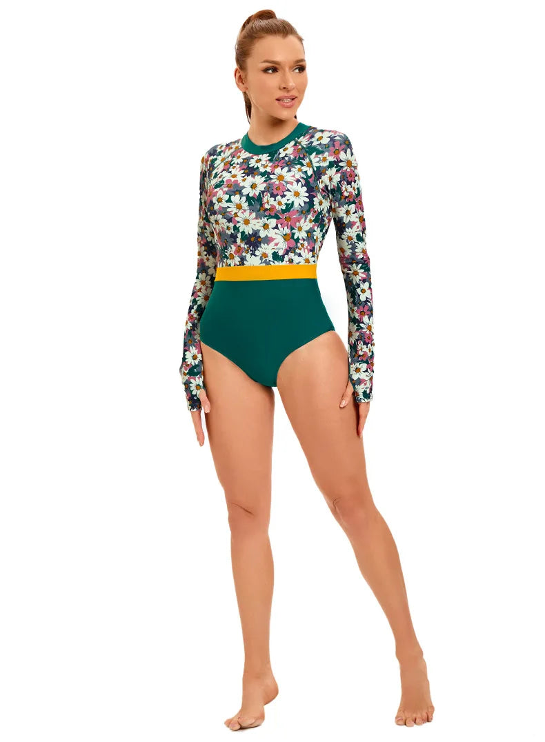 Long Sleeve Zip-Front Rash Guard One-Piece Swimsuit — UPF Sun Protection | Women's Swimwear