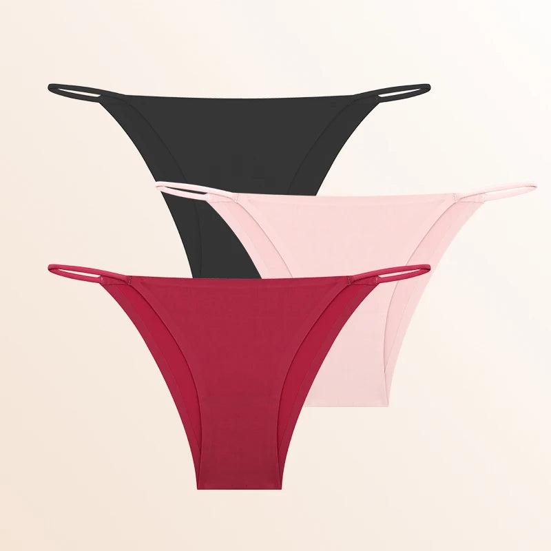 FINETOO 3Pcs Seamless Ice Silk Underwear New Color Sexy Thin Strap Briefs Girls Low Waist Breathable Panties No Trace Lingerie