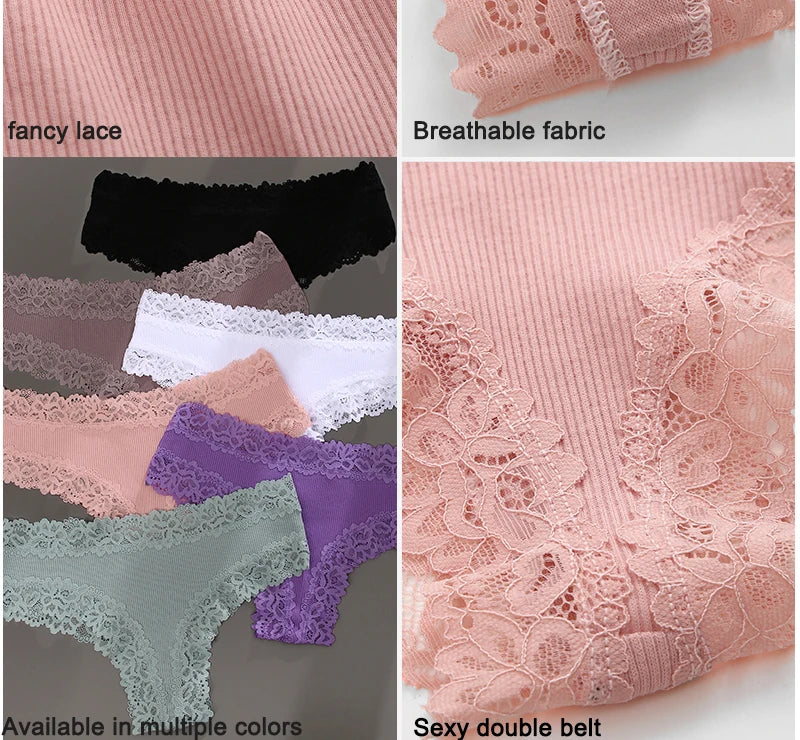 Women's Cotton Lace Briefs – 3-Piece Set | Soft Low-Rise Stretch Underwear (S–XL)