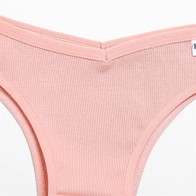FINETOO 7Pcs Cotton Striped Brazilian Panties Women's Underwear Low-Waist Breathable Briefs Female Low-Rise T-Back Lingerie M-XL
