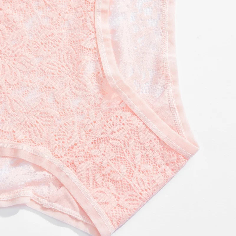 Seamless Floral Lace Brief Panties – Hollow-Out See-Through Underwear for Women (S–2XL, 6 Colors)