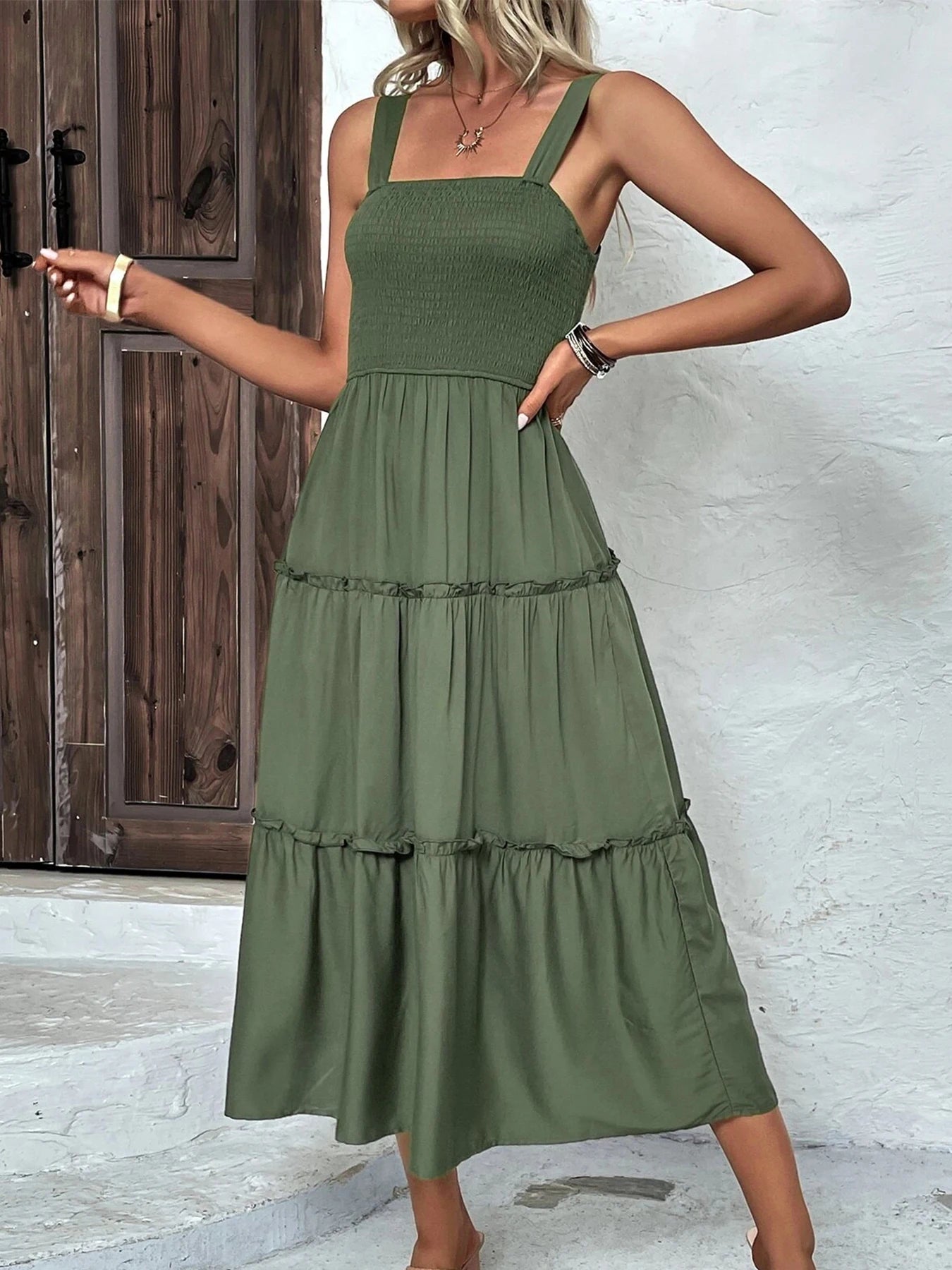 Women's Ruched Bust Ruffle Hem Sleeveless Slip Dress - Summer Sexy Bodycon Tube Strap Dress for Party Beachwear