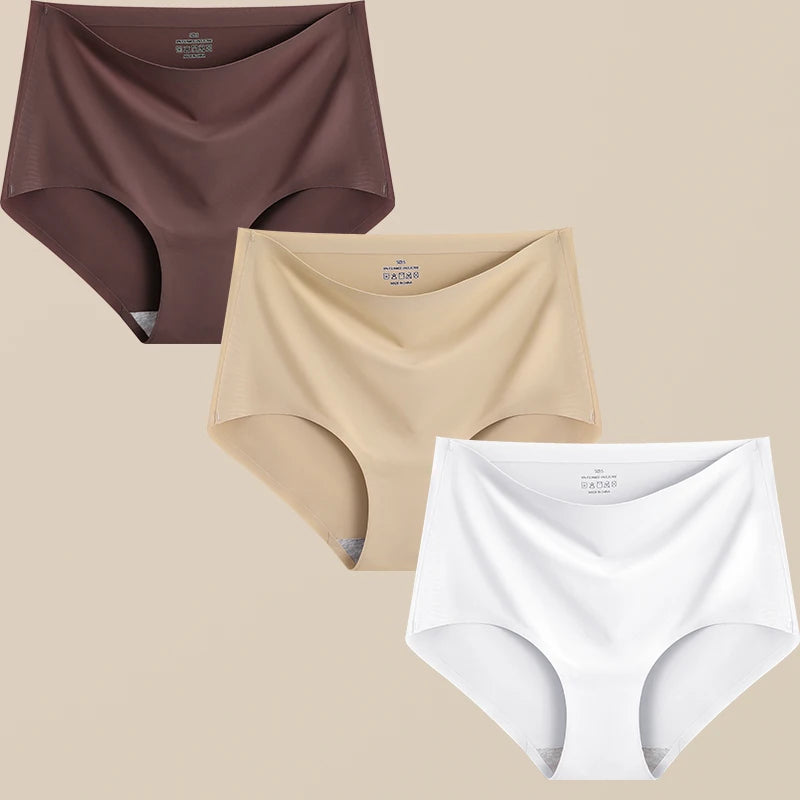 FINETOO 3Pcs Women's Panties Seamless Underwear Invisibles Briefs High Waist Full Coverage Breathable Moisture Wicking Underpant