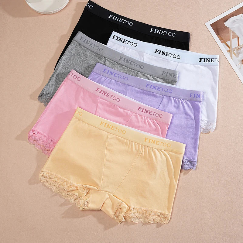 Cotton High-Waist Lace Boyshort – Breathable Letter-Band Sport Briefs for Women (S–2XL, 6 Colors)