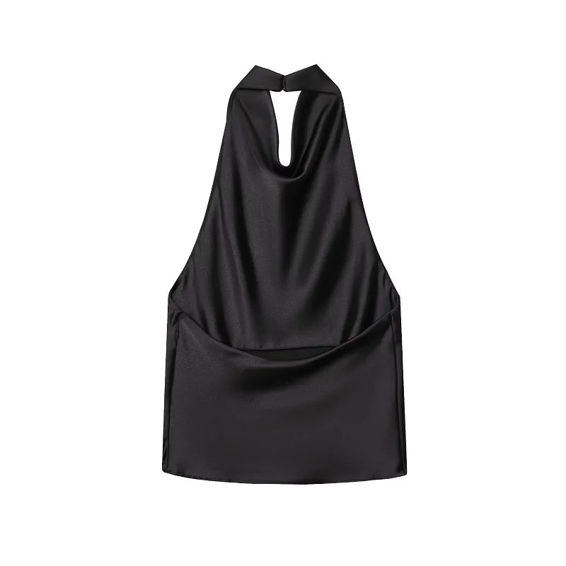 Satin Halter Cowl-Neck Backless Top — Women's Camisole