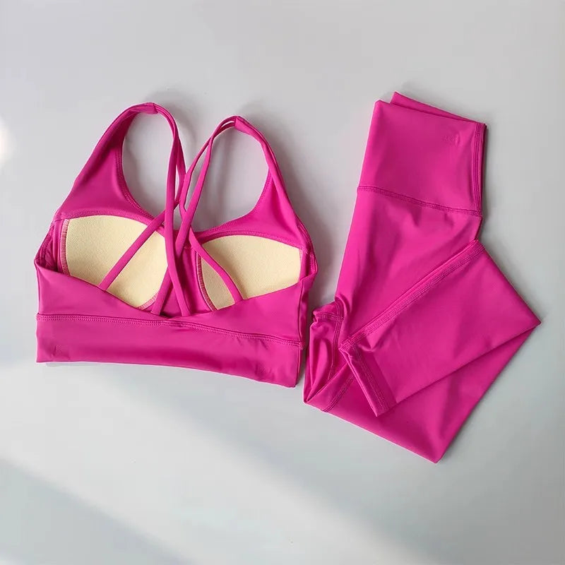 2pcs Women Seamless Yoga Set Sport Suit Gymwear Workout Clothes Gym Crop Top High Waist Legging Fitness Bra Set Sports Suits