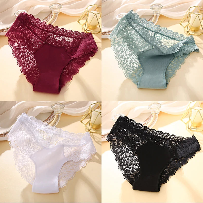 Women's Lace Back Briefs – 4-Piece Set | Sexy Hollow Out Cotton Underwear (S–XL)