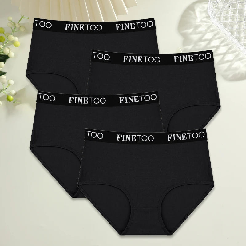 FINETOO 4Pcs Cotton High Waist Seamless Underwear Women's Breathable Elastic Belts Panties Plus Size Comfortable Lingerie S-XXL