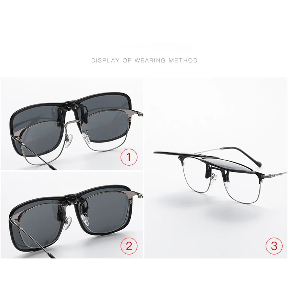 Rectangle Flip-Up Clip-On Sunglasses | 6 Lens Options