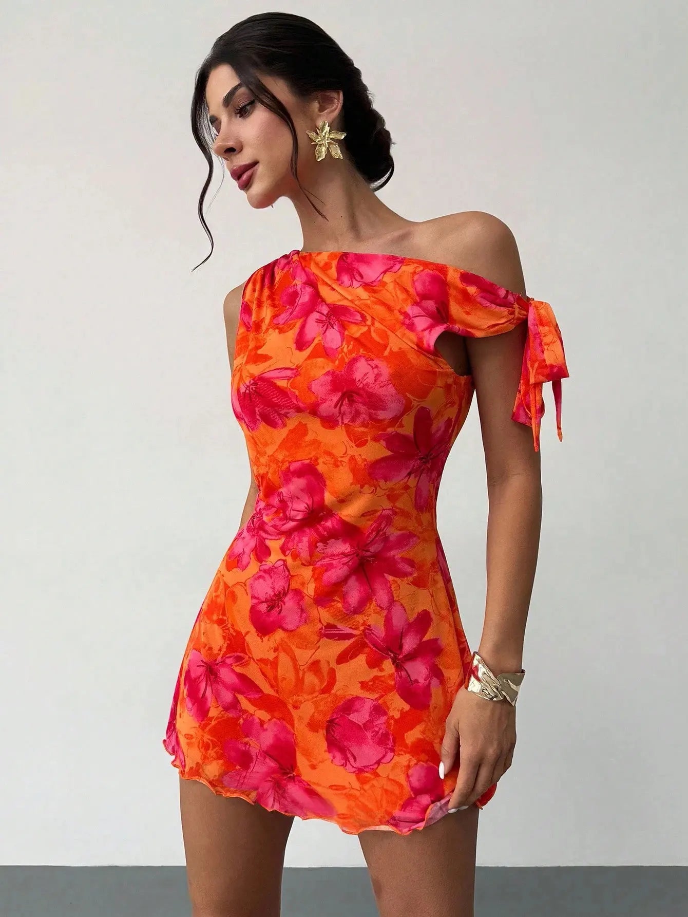 Women'S Spring Summer Floral Print Vacation Casual Off-Shoulder Slouchy Strappy Sleeveless Short Skirt Dress