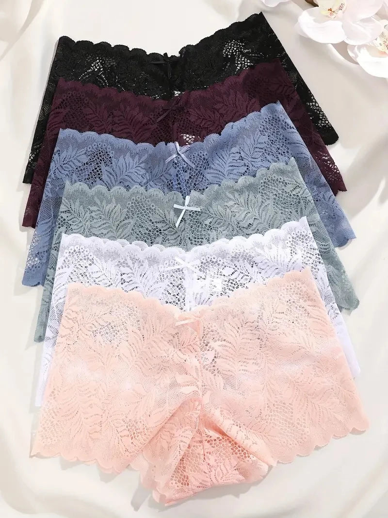 3-Pack Ice Silk Lace Boyshort Briefs – Seamless Low-Rise Underwear for Women (S–XL, 6 Color Sets)