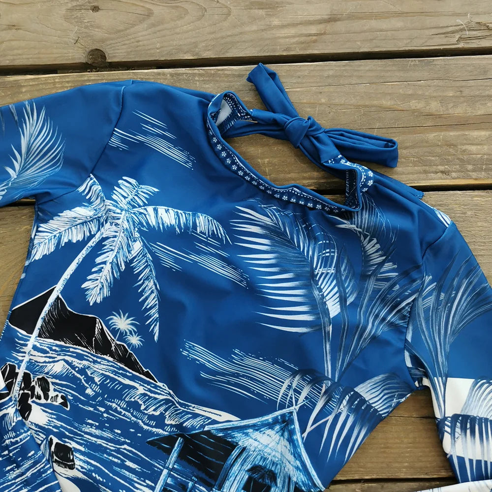 Color Block Surfing One-Piece Swimsuit — Long Sleeve Zipper | Women's Sport Swimwear