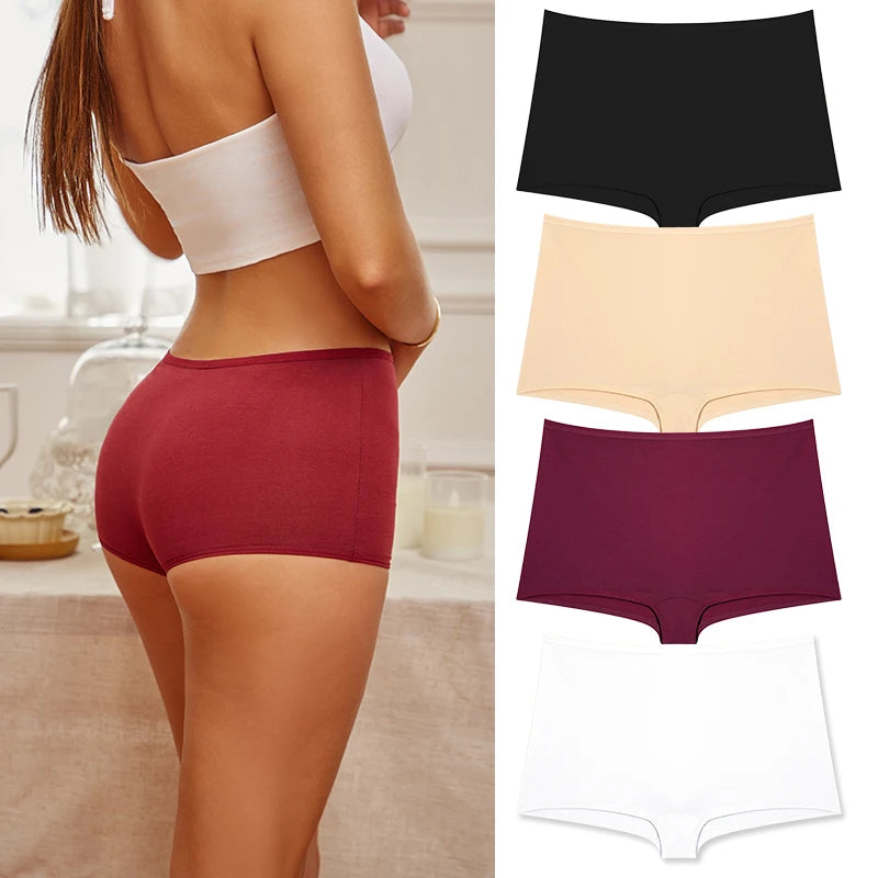 Women's Cotton Boyshort Panties – 4-Piece Set | Seamless Comfortable Underwear (XS–1XL)