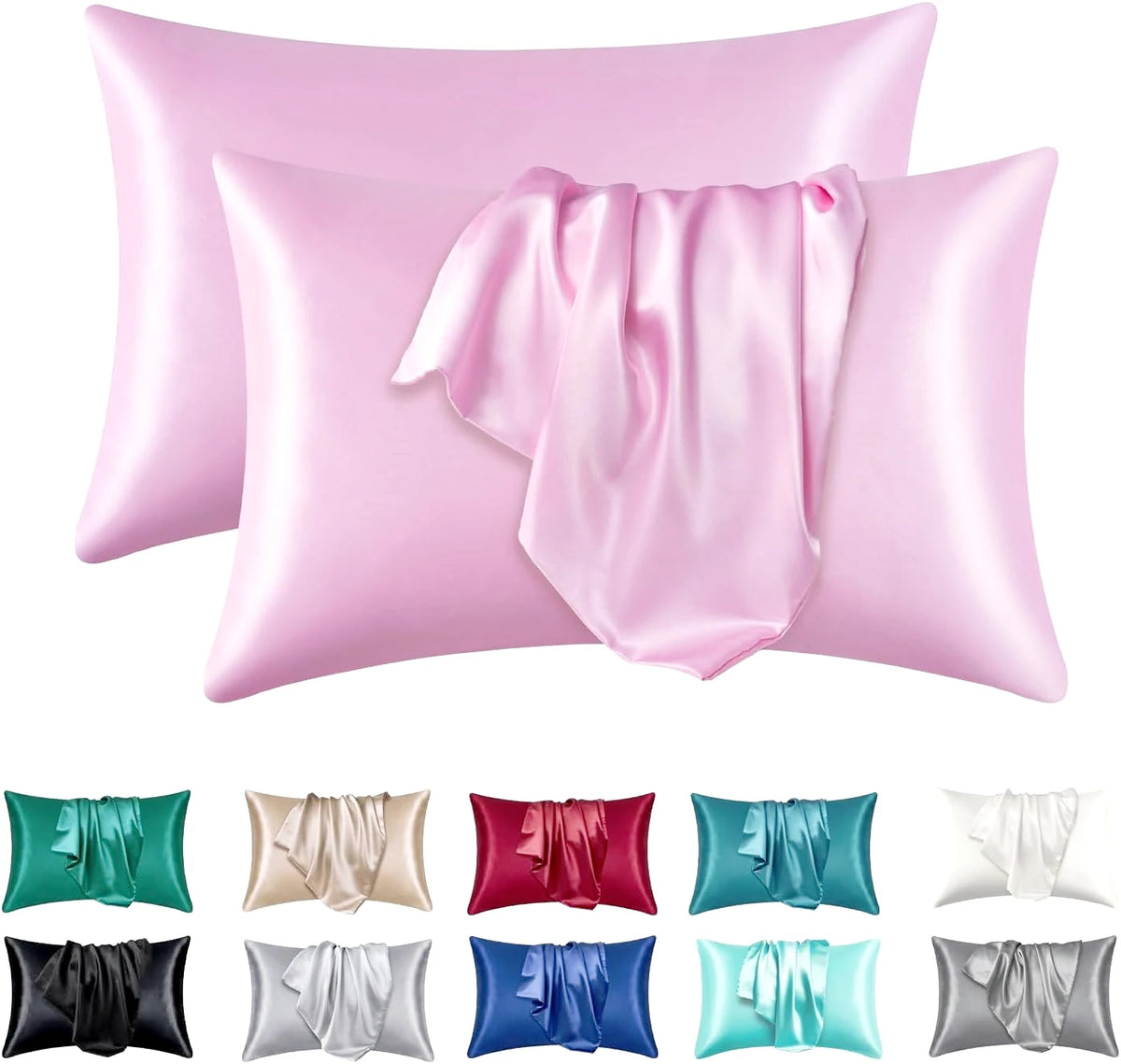 2-Pack Satin Pillowcases with Hidden Zipper, USA Sizes