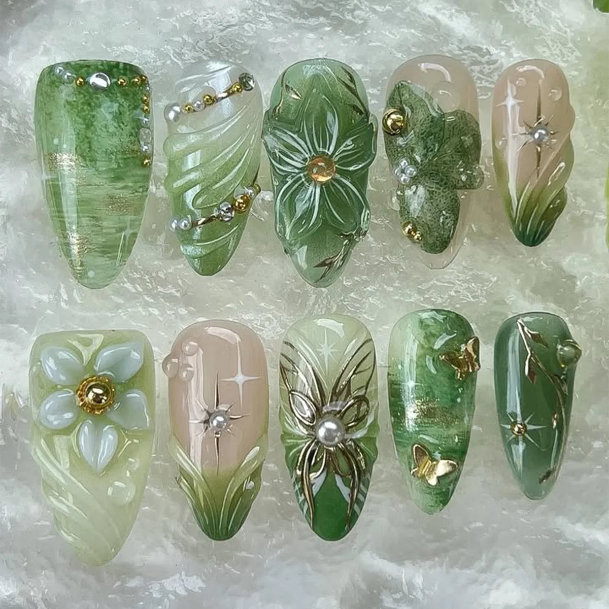 Pink Floral Press-On Nails – Almond Flower Designs, 24 Pieces