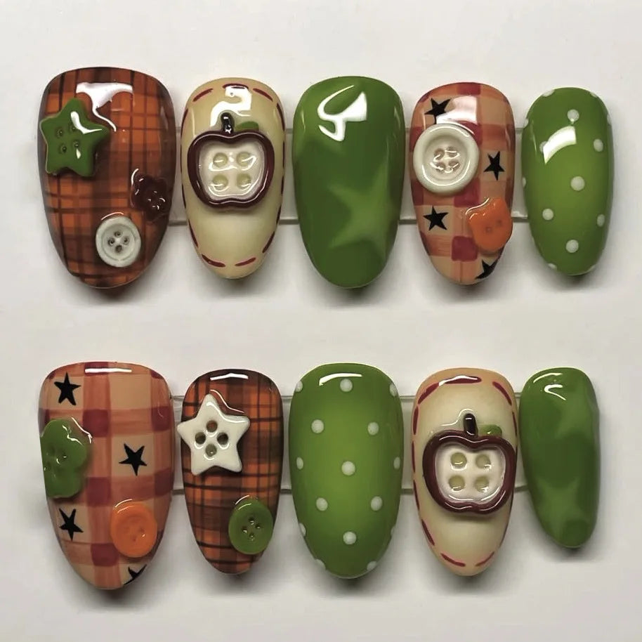 French Almond Press-On Nails – Leopard Print & 3D Bow Designs, 24 Pieces