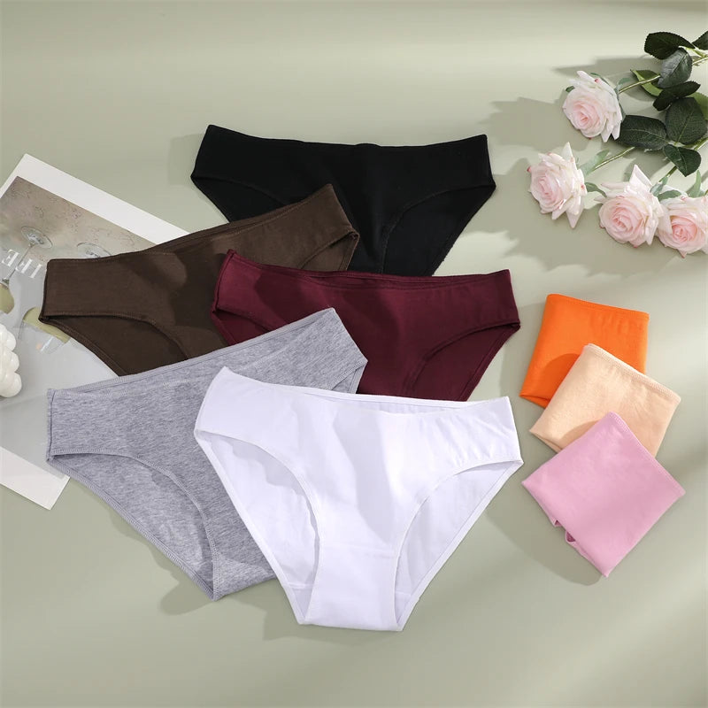 3-Pack Cotton Low-Rise Briefs – Breathable Lace-Trim Underwear for Women (S–XL, 20 Color Sets)