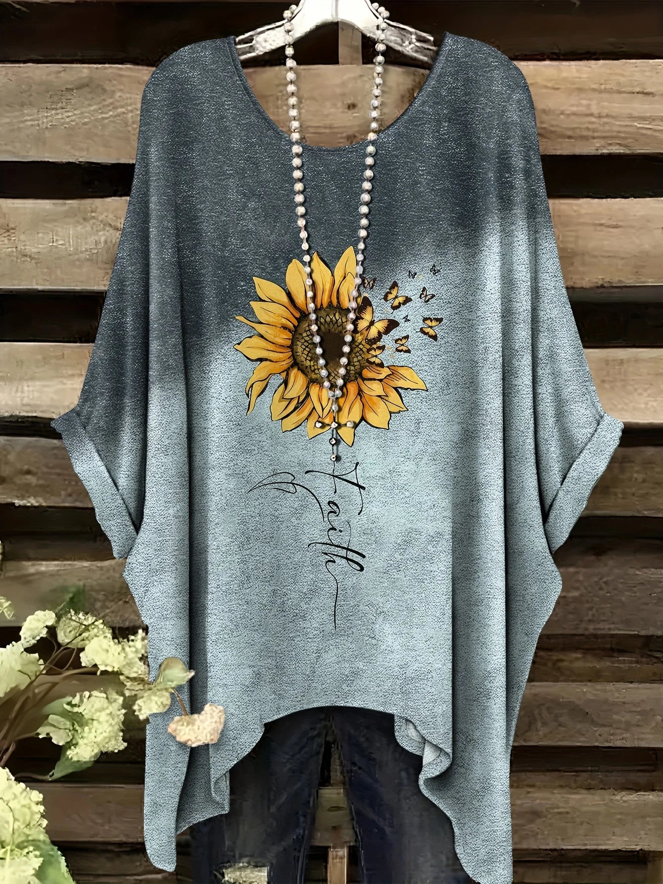 Women Plus Size T-Shirt Star Plant Floral Print Swallow Tail Short Sleeve Round Neck Casual Tops For Vacation Daily Work