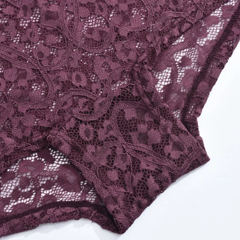 High-Waist Lace Bikini Panty – Hollow Floral Breathable Underwear for Women (S–XL, 6 Colors)