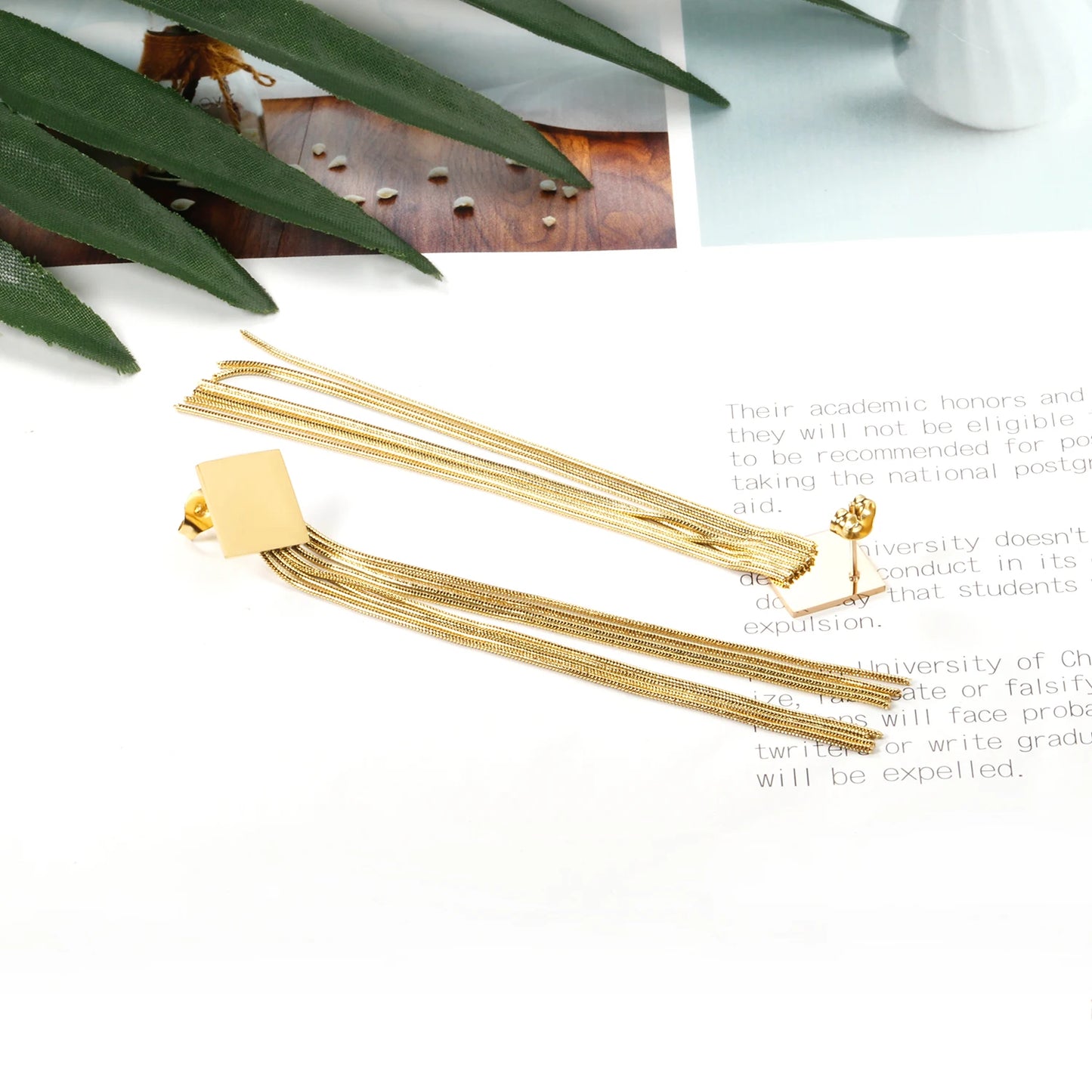 Long Tassel Drop Earrings – 18K Gold-Plated Stainless Steel Dangle Earrings for Women