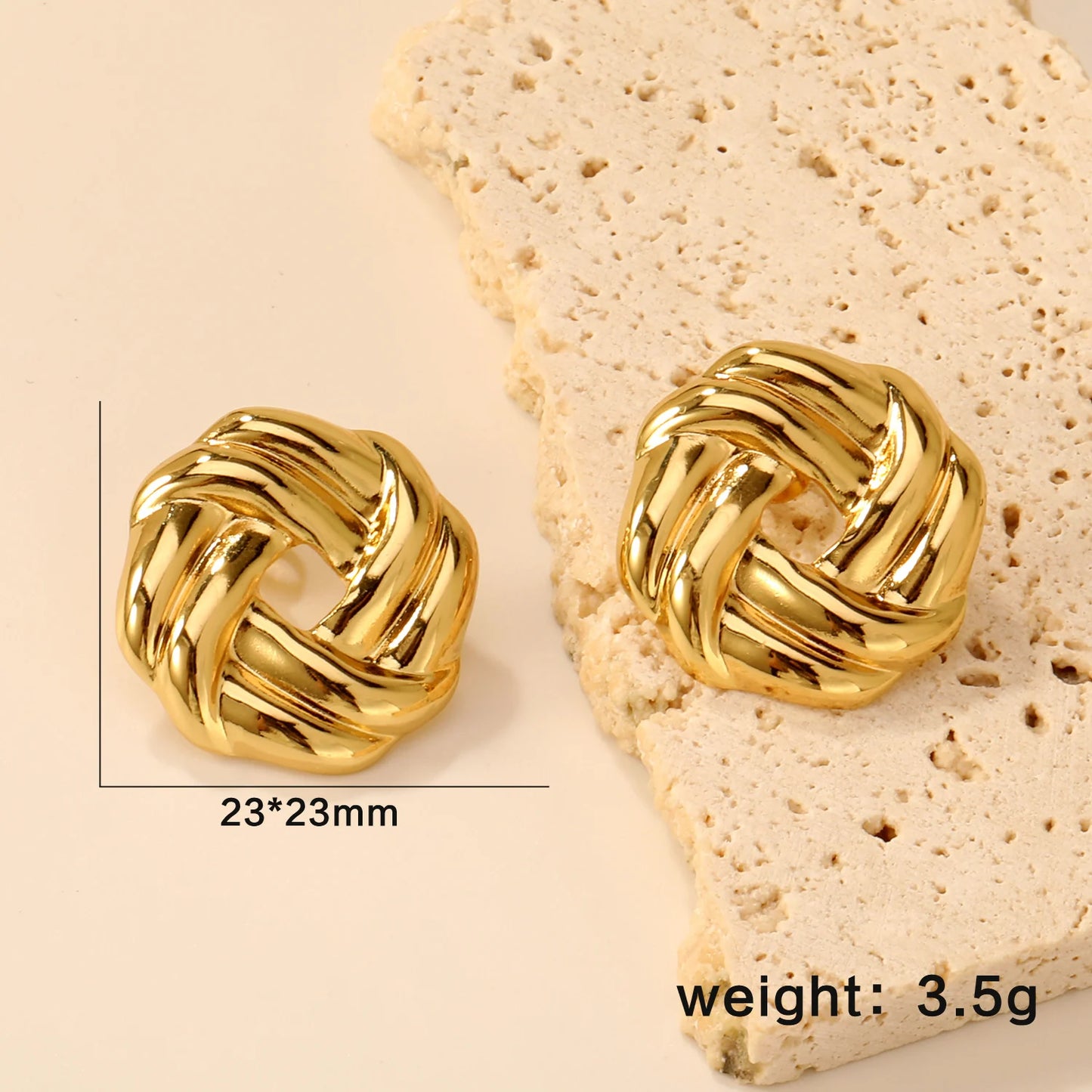 Round Stud Earrings – 18K Gold-Plated Geometric Stainless Steel Piercing Earrings for Women