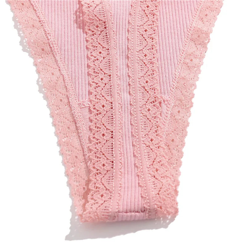 Women's Cotton Lace G-String Thongs – 4-Piece Set | Low Rise Adjustable Waistband Hipster Underwear (S–XL)