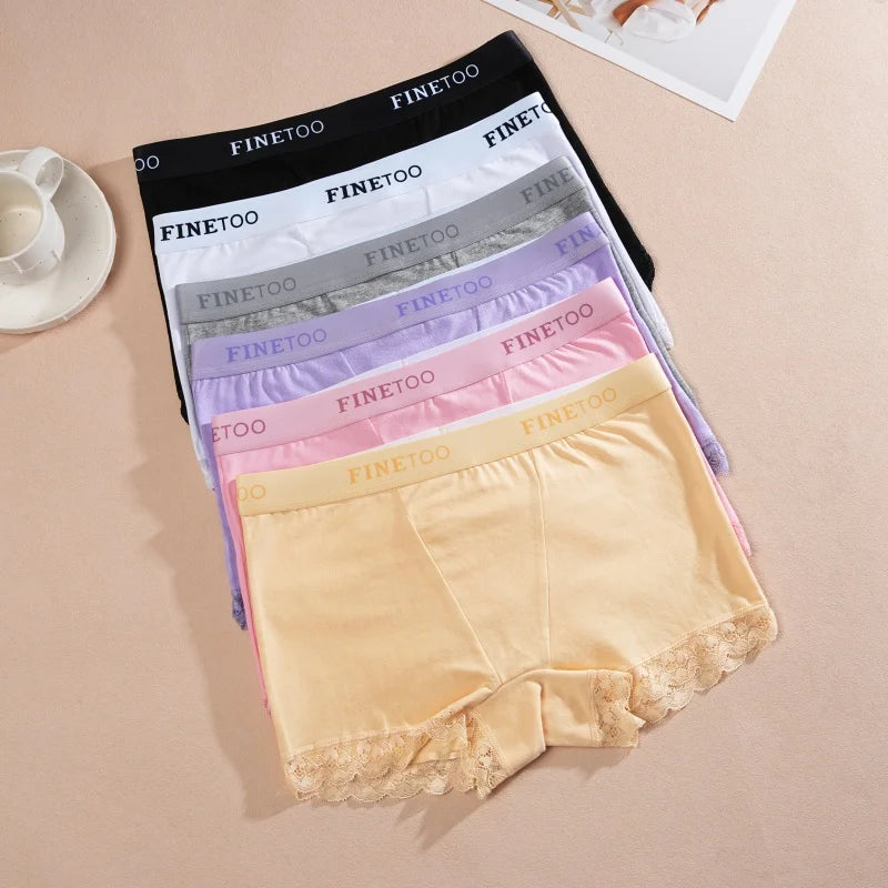 Cotton High-Waist Lace Boyshort – Breathable Letter-Band Sport Briefs for Women (S–2XL, 6 Colors)