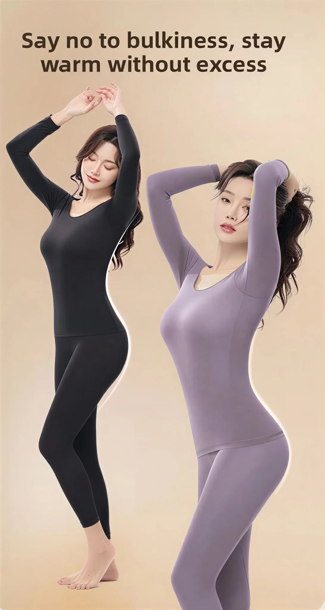 Thermal Underwear Set for Women – High-Elasticity Skin-Tight Warm Base Layer, Autumn/Winter (L–XL, 4 Colors)