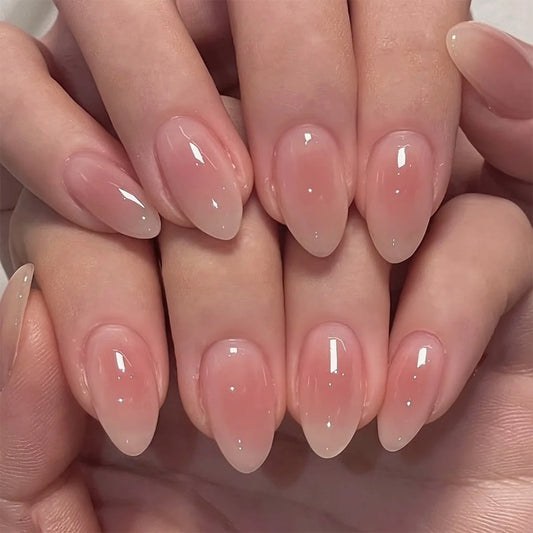 Short Blush Pink Press-On Nails with Glue – Oval Designs, 24 Pieces
