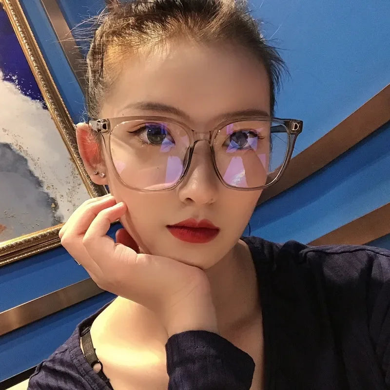Oversized Square Myopia Glasses | Black, Pink & Clear Frames