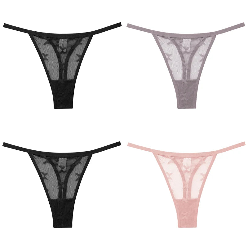 FINETOO 4Pcs/set Lace Thongs Sexy Low Waist Bikini Panties S-XL Lace G-string Underpants Comfortable T-Back Underwear Lingerie