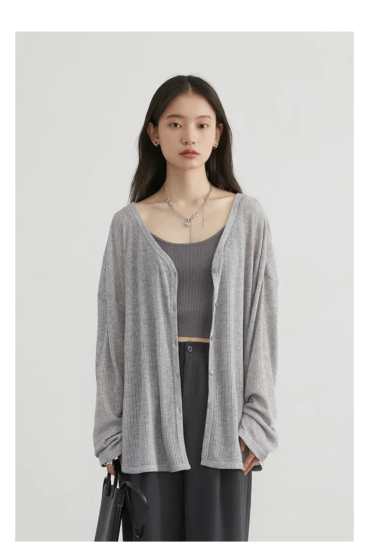 Lightweight V-Neck Button Cardigan — Sun Protection Knit | Women's Tops