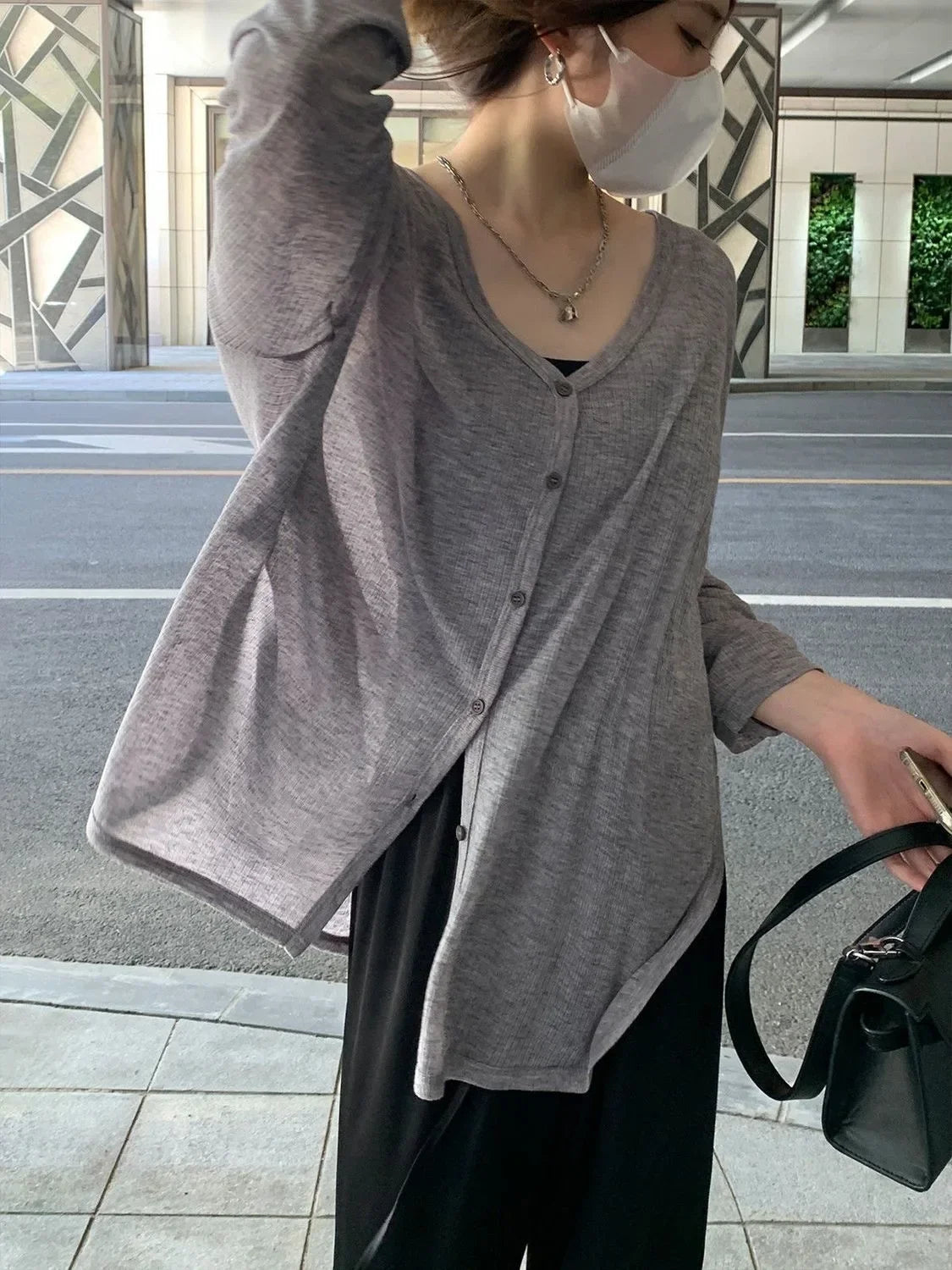 Lightweight V-Neck Button Cardigan — Sun Protection Knit | Women's Tops